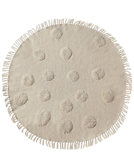 Area Rug Beige Cotton  140 cm Round Decorative Tassels Boho Style Living Room Kids Children's Room Beliani