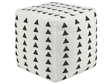 Pouffe White and Black Cotton 45 x 45 cm Geometric Pattern Decorative Seat Handmade Boho Modern Style Living Room Bedroom Beliani