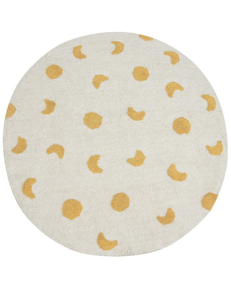 Area Rug Light Beige and Yellow Cotton ø 140 cm Round Boho Style Living Room Kids Children's Room Beliani