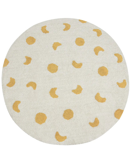 Area Rug Light Beige and Yellow Cotton  140 cm Round Boho Style Living Room Kids Children's Room Beliani