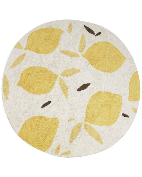 Area Rug Light Beige and Yellow Cotton ø 140 cm Round Boho Style Living Room Kids Children's Room Beliani