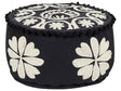 Pouffe Black and White Cotton 50 x 30 cm Embroidered Pattern Decorative Seat Handmade Boho Modern Style Living Room Bedroom Beliani