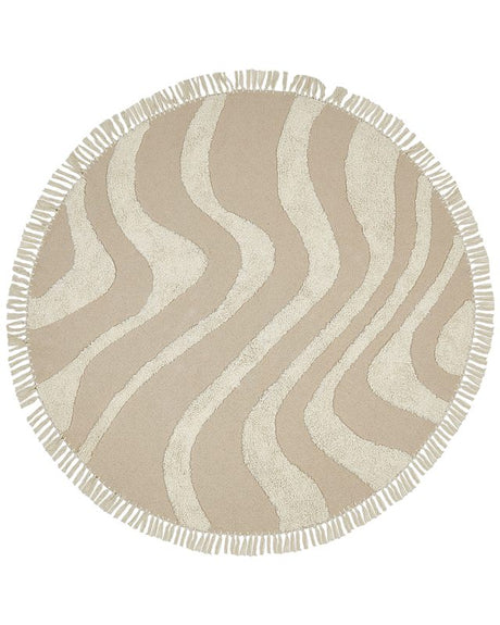 Round Area Rug Beige Cotton ⌀ 140 cm Tufted with Fringe Pattern Boho Living Room Bedroom Beliani