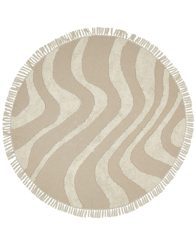 Round Area Rug Beige Cotton ⌀ 140 cm Tufted with Fringe Pattern Boho Living Room Bedroom Beliani