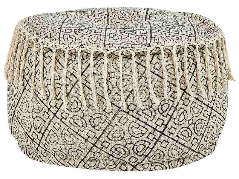 Pouffe Beige and Black Cotton 50 x 30 cm Printed Pattern Decorative Seat Handmade Boho Modern Style Living Room Bedroom Beliani