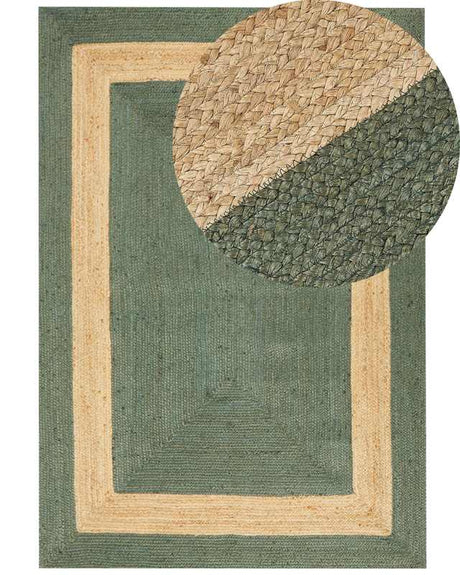 Area Rug Green Jute 160 x 230 cm Braided Handmade Geometric Pattern Natural Boho Style Textile Beliani