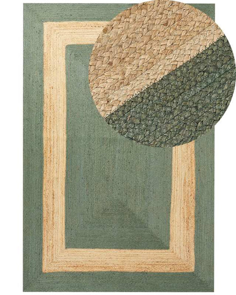 Area Rug Green Jute 200 x 300 cm Braided Handmade Geometric Pattern Natural Boho Style Textile Beliani