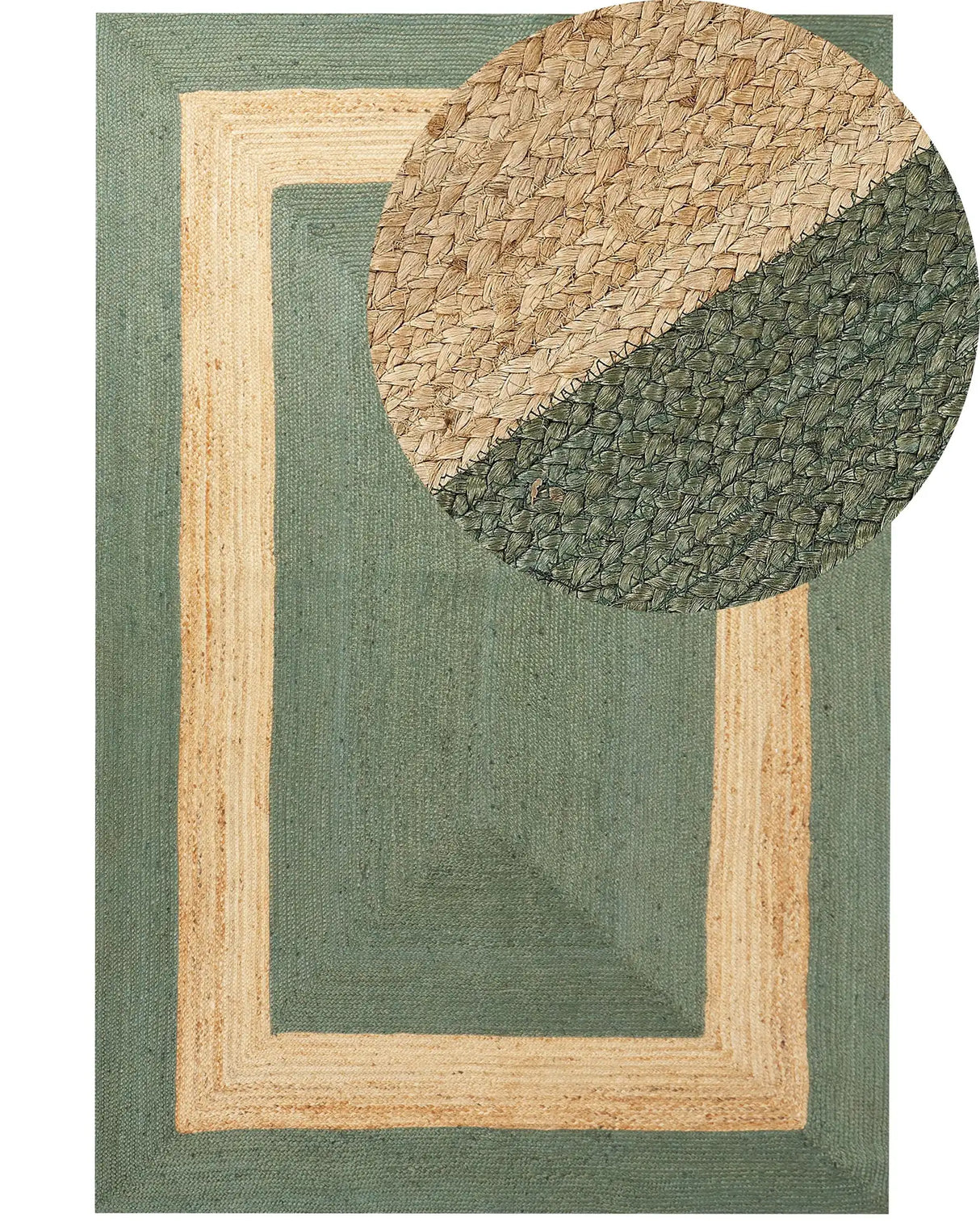 Area Rug Green Jute 200 x 300 cm Braided Handmade Geometric Pattern Natural Boho Style Textile Beliani