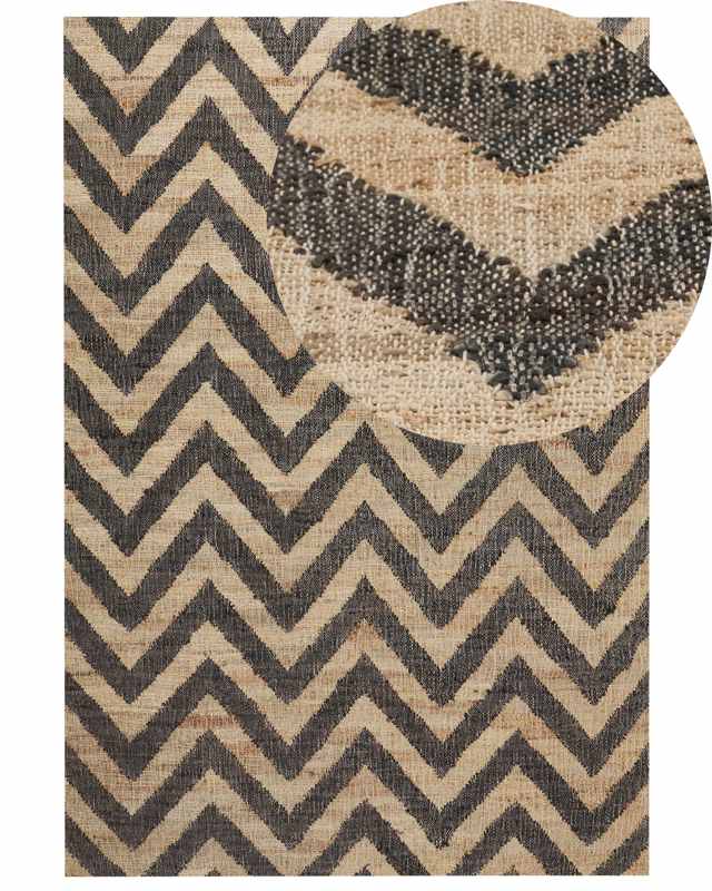 Area Rug Beige Black Jute 160 x 230 cm Braided Handmade Natural Boho Style Textile Beliani