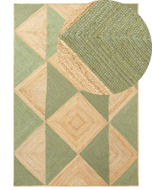 Area Rug Beige and Green Jute 160 x 230 cm Braided Handmade Natural Boho Style Textile Beliani