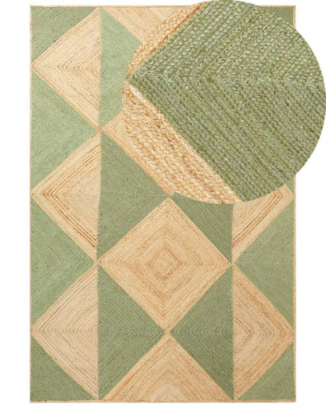 Area Rug Beige and Green Jute 200 x 300 cm Braided Handmade Natural Boho Style Textile Beliani