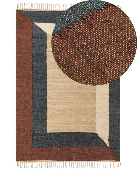 Area Rug Multicolour Jute Cotton 160 x 230 cm Braided Handmade with Tassels Natural Boho Style Textile Beliani