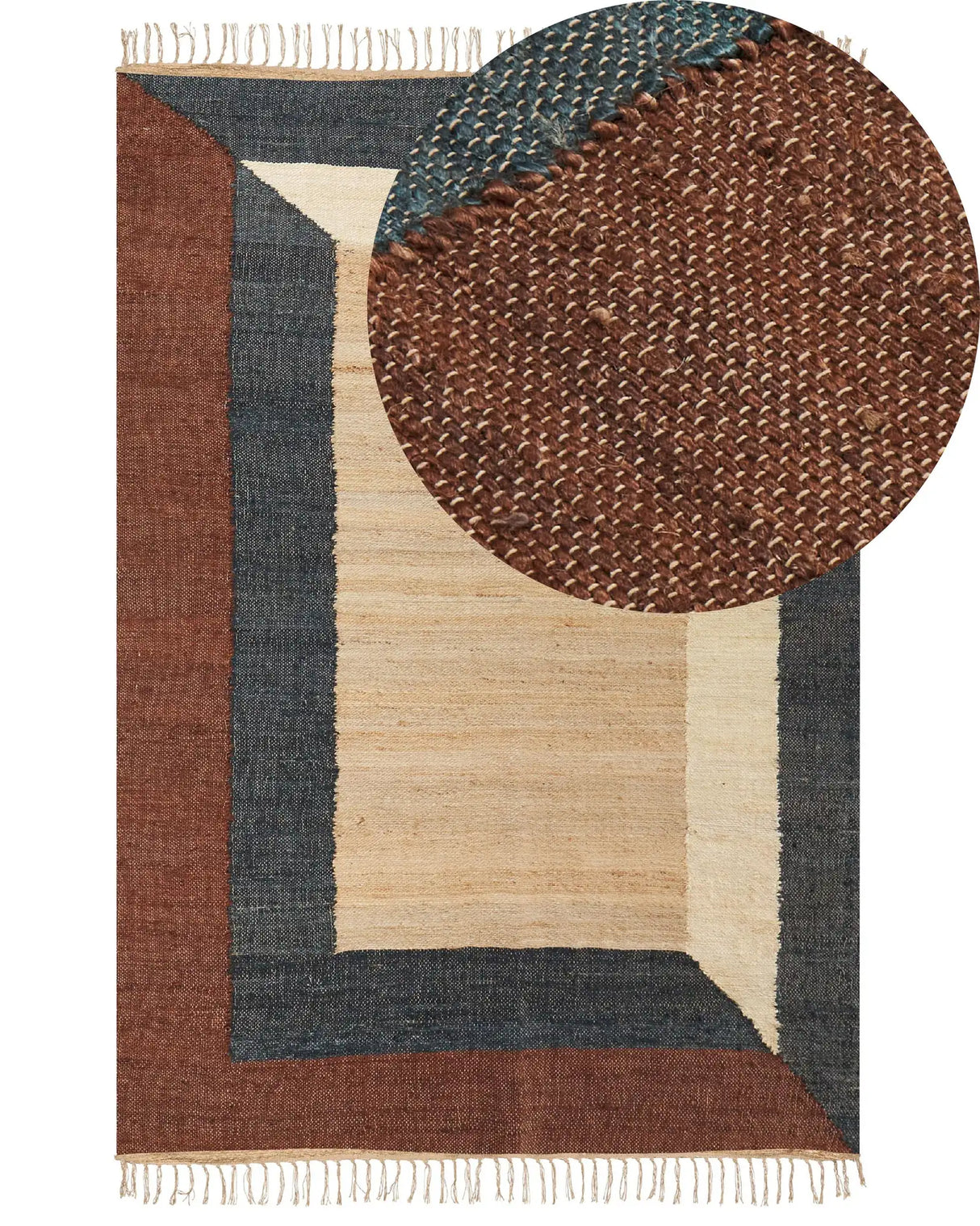 Area Rug Multicolour Jute Cotton 160 x 230 cm Braided Handmade with Tassels Natural Boho Style Textile Beliani