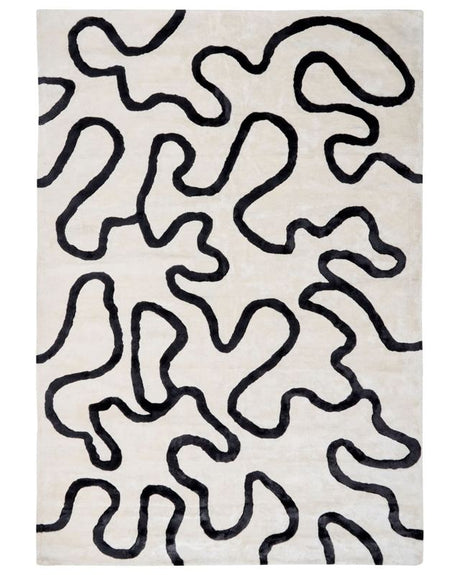 Area Rug White and Black Viscose and Wool Abstract Pattern 160 x 230 cm Modern Glam Style Beliani