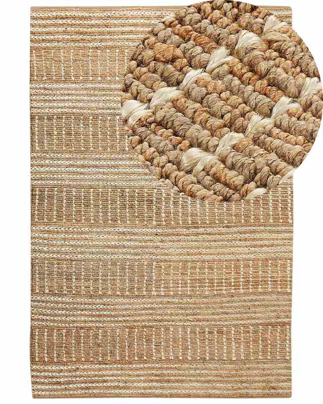 Area Rug Beige Jute 200 x 300 cm Striped Pattern Hand Woven Boho Hallway Bedroom Beliani