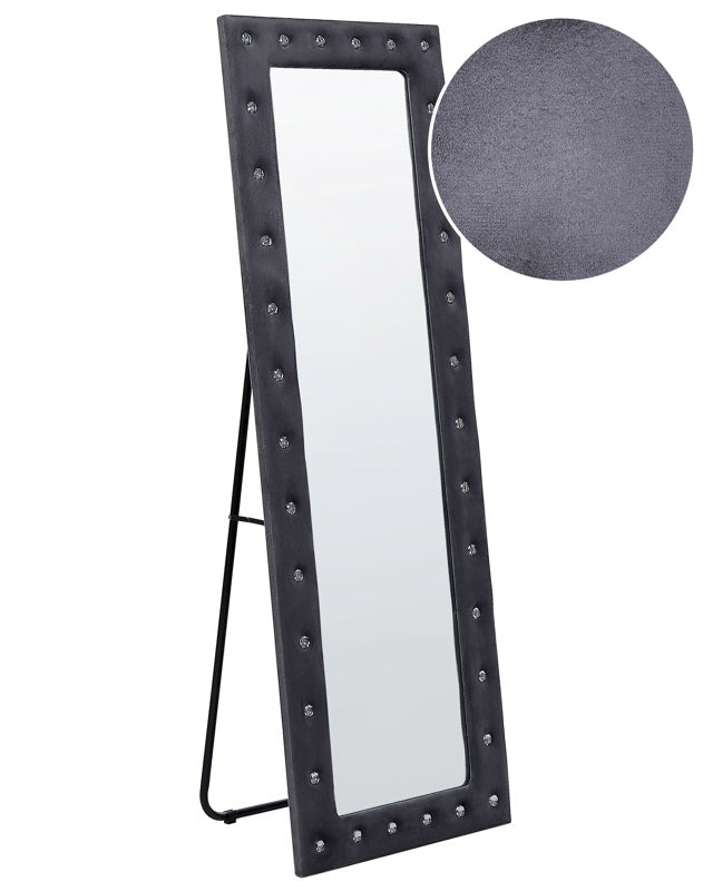 Standing Mirror Dark Grey Velvet 50 x 150 cm with Stand Acrylic Glass Rhinestones Decorative Frame Glamour Wall Décor Beliani