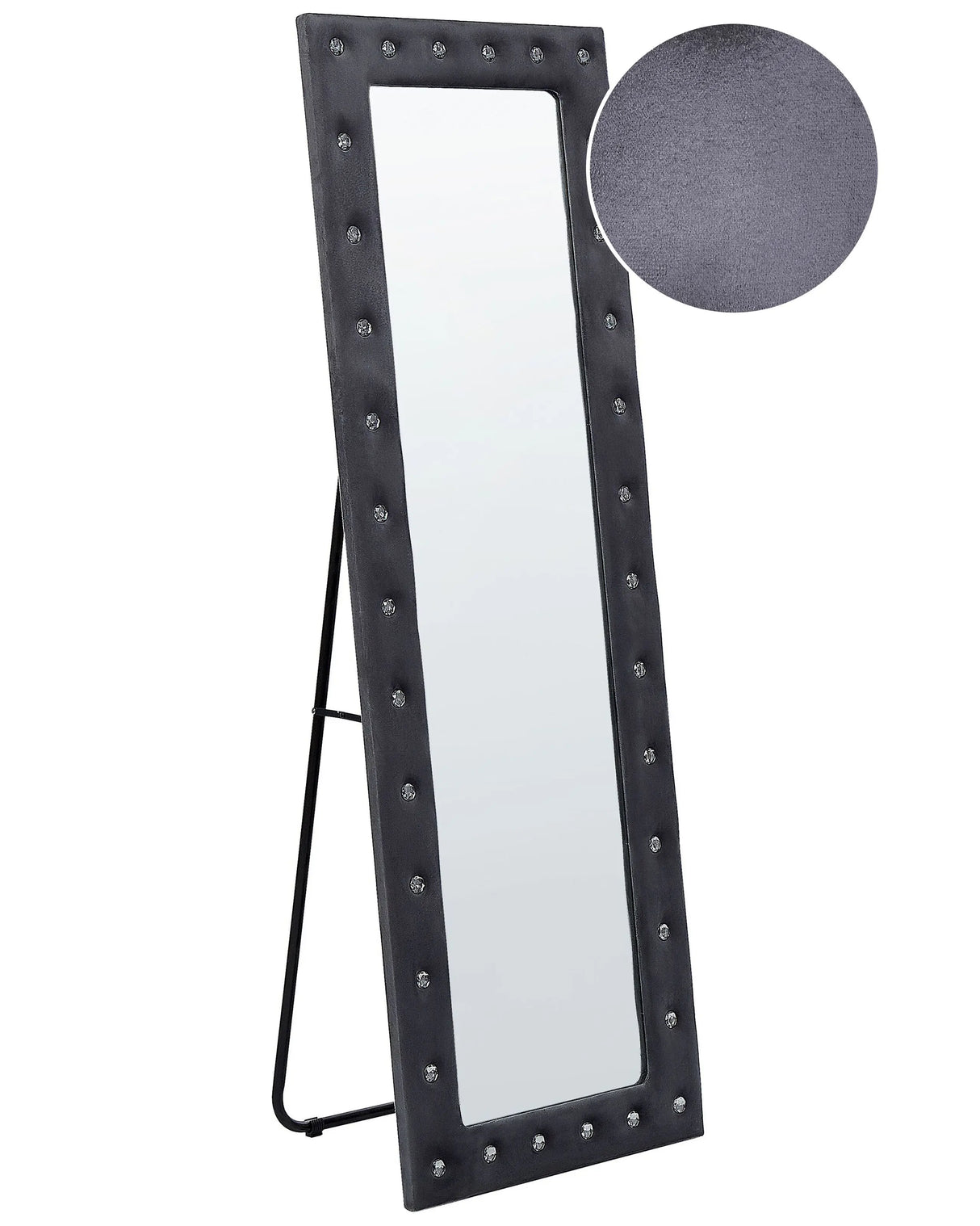 Standing Mirror Dark Grey Velvet 50 x 150 cm with Stand Acrylic Glass Rhinestones Decorative Frame Glamour Wall Dcor Beliani
