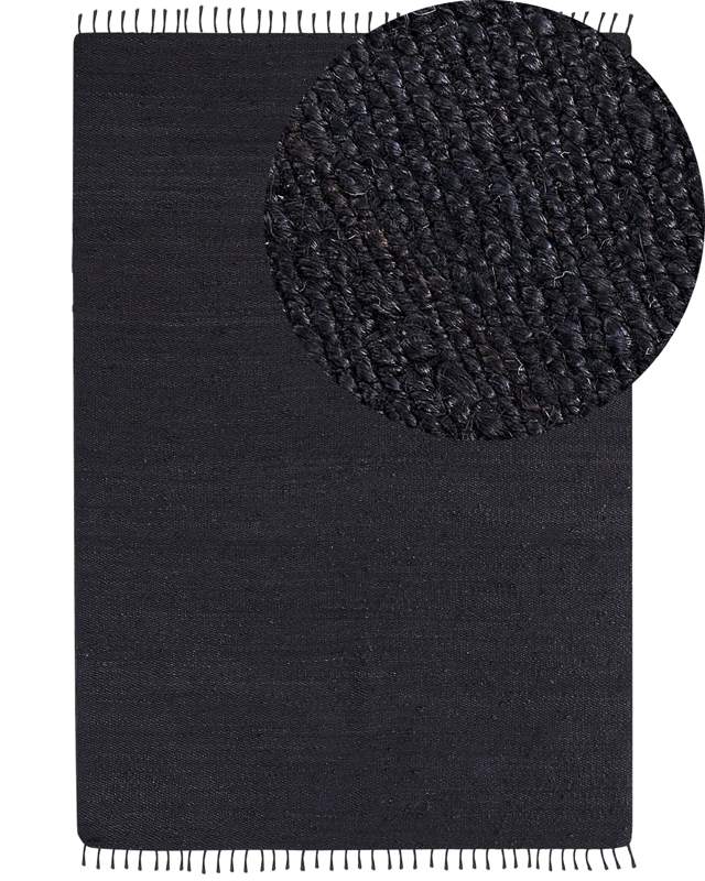 Runner Rug Black Jute 160 x 230 cm Rectangular with Decorative Tassels Handwoven Boho Style Hallway Beliani