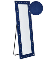 Standing Mirror Blue Velvet 50 x 150 cm with Stand Acrylic Glass Rhinestones Decorative Frame Glamour Wall Dcor Beliani
