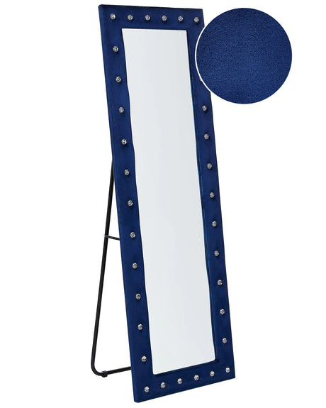 Standing Mirror Blue Velvet 50 x 150 cm with Stand Acrylic Glass Rhinestones Decorative Frame Glamour Wall Dcor Beliani