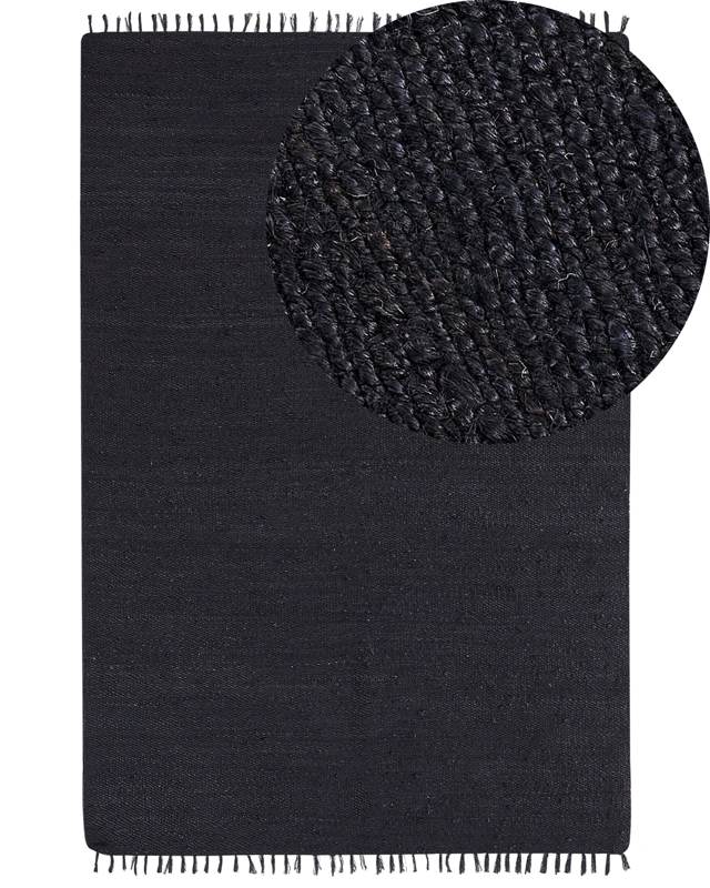 Runner Rug Black Jute 200 x 300 cm Rectangular with Decorative Tassels Handwoven Boho Style Hallway Beliani