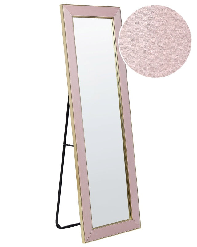 Standing Mirror Pink Velvet 50 x 150 cm with Stand Decorative Frame Glamour Wall Décor Beliani