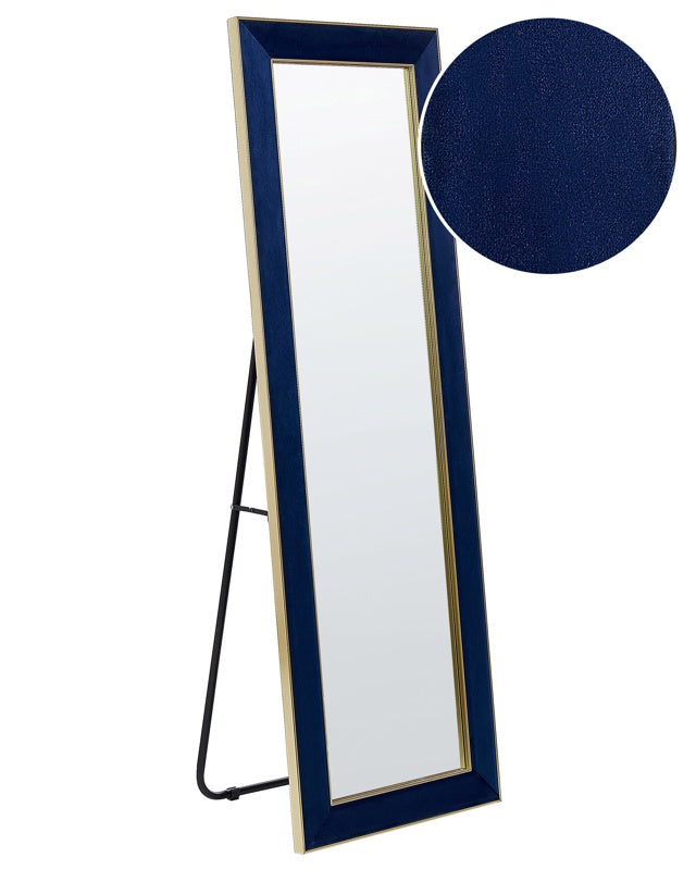 Standing Mirror Blue Velvet 50 x 150 cm with Stand Decorative Frame Glamour Wall Décor Beliani