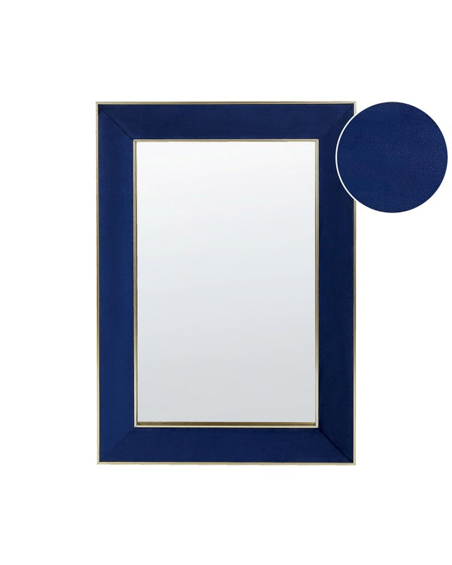 Wall Mirror Blue Velvet 50 x 70 cm with Hooks Hanging Decorative Frame Glamour Wall Décor Beliani