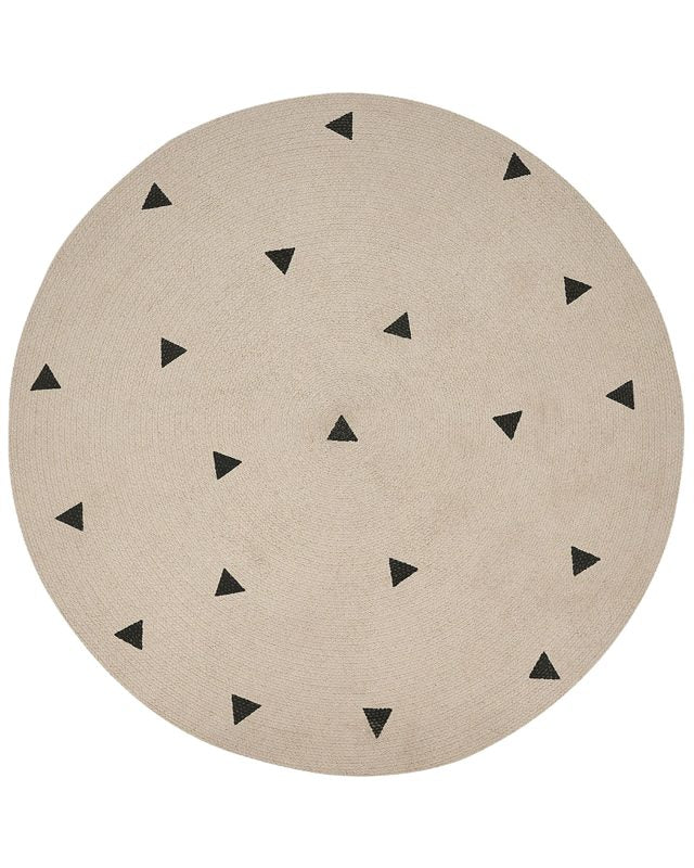 Round Area Rug Beige Cotton ø 140 cm Solid With Geometric Pattern Beliani