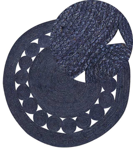 Area Rug Dark Blue Jute ø 120 cm Round Handwoven Boho Style Hallway Living Room Bedroom Beliani