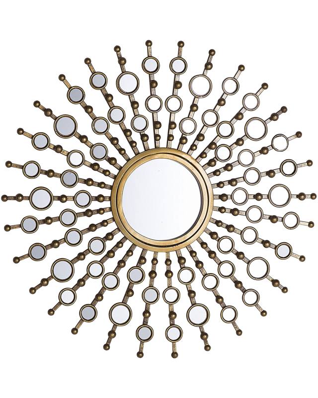 Wall Hanging Mirror Gold 70 cm Round Sunburst Sun Shape Glamour Vintage Hollywood Gloss Finish Beliani