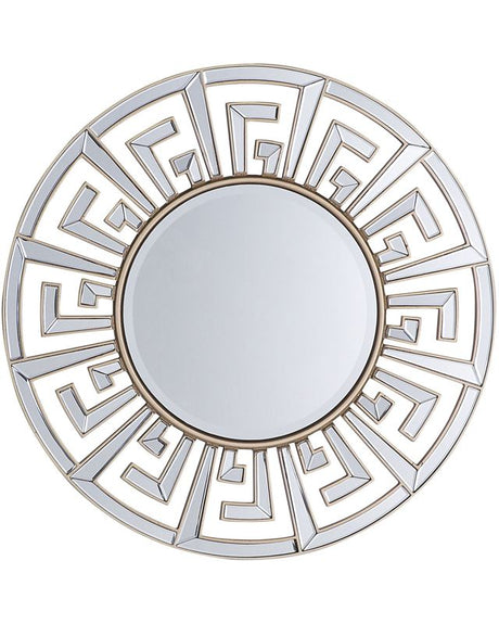 Wall Hanging Mirror Gold 70 cm Round Decorative Frame Geometric Tribal Inspired Gloss Finish Beliani