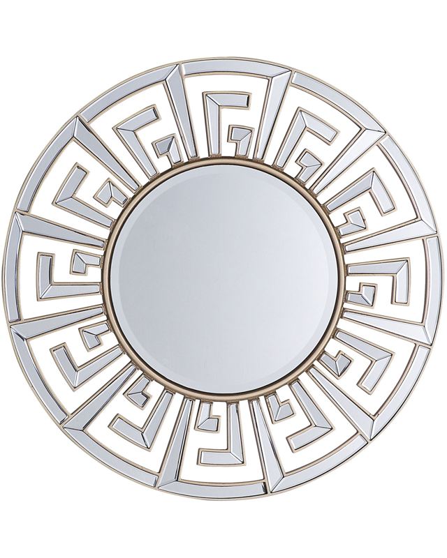 Wall Hanging Mirror Gold 70 cm Round Decorative Frame Geometric Tribal Inspired Gloss Finish Beliani