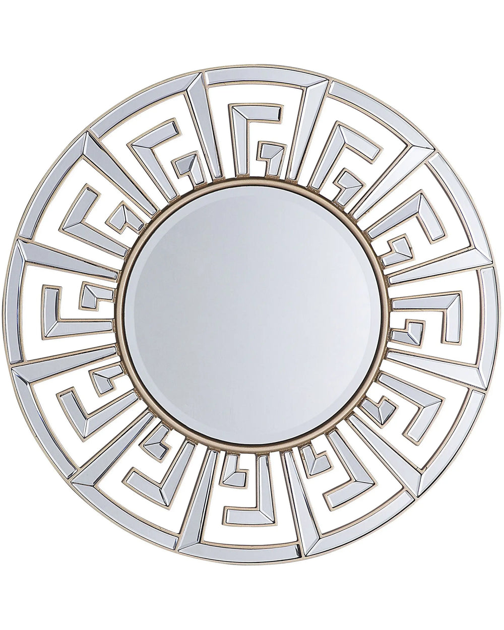 Wall Hanging Mirror Gold 70 cm Round Decorative Frame Geometric Tribal Inspired Gloss Finish Beliani