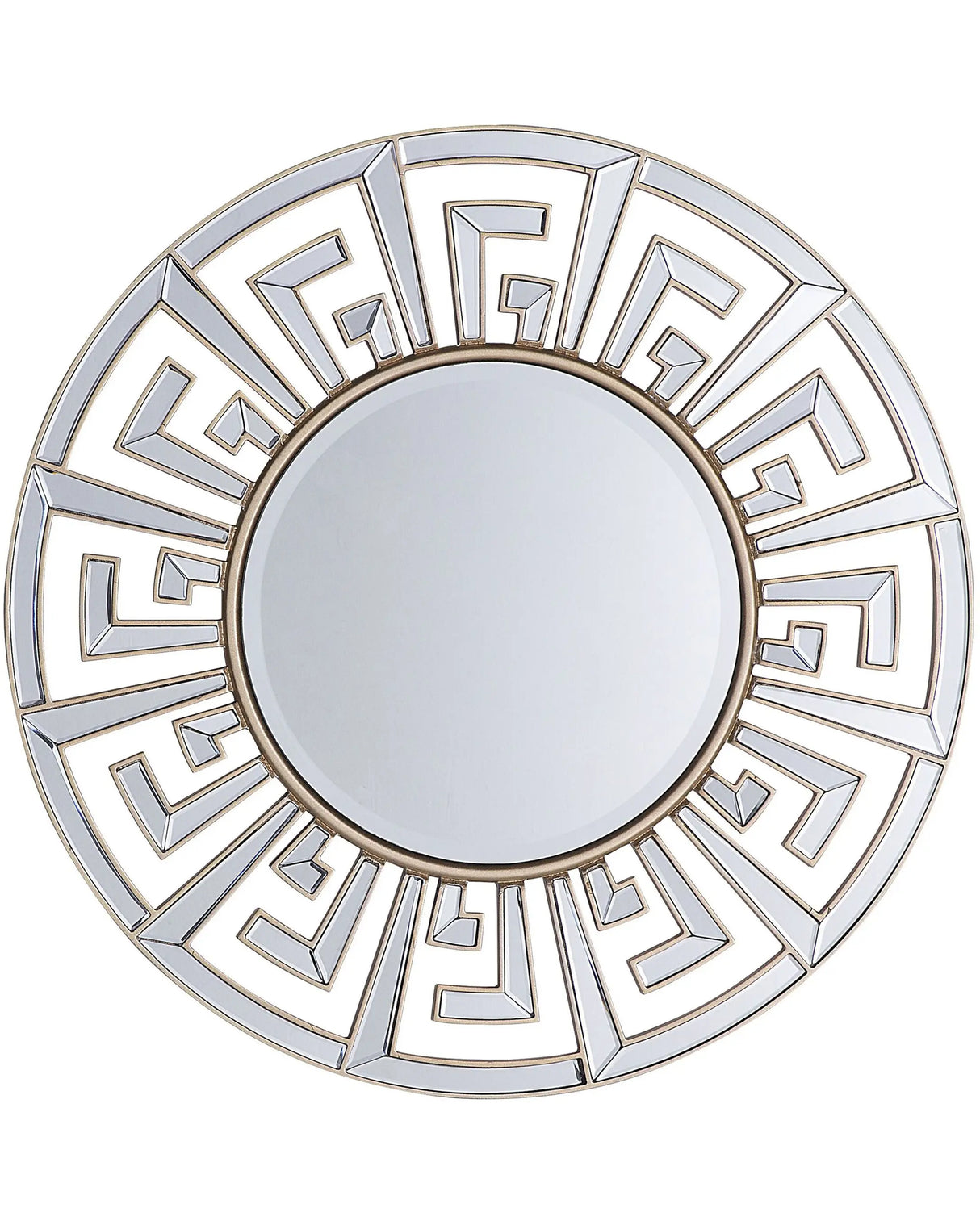 Wall Hanging Mirror Gold 70 cm Round Decorative Frame Geometric Tribal Inspired Gloss Finish Beliani