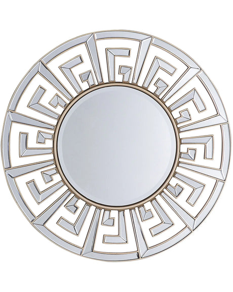 Wall Hanging Mirror Gold 70 cm Round Decorative Frame Geometric Tribal Inspired Gloss Finish Beliani