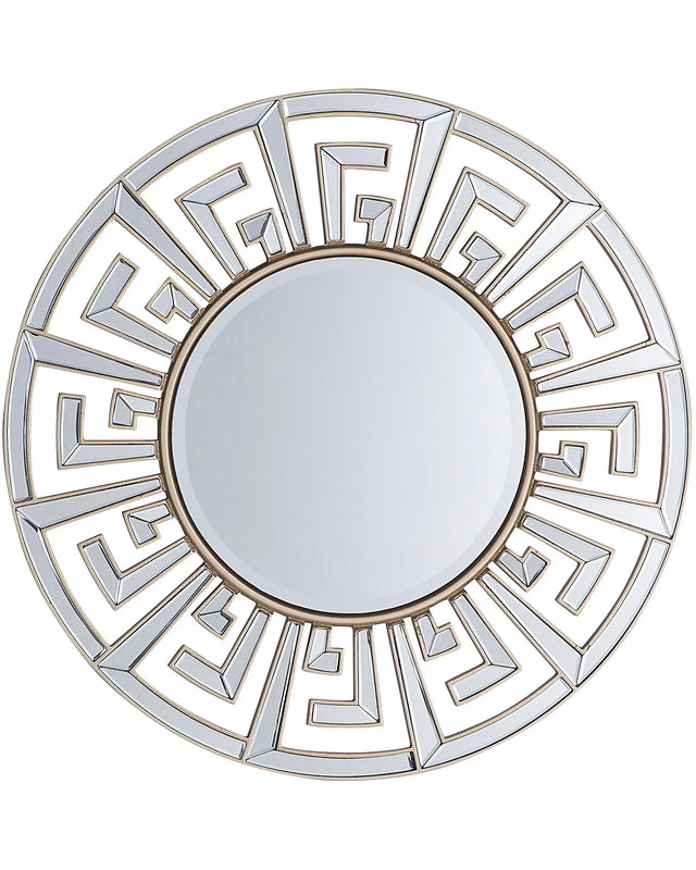 Wall Hanging Mirror Gold 70 cm Round Decorative Frame Geometric Tribal Inspired Gloss Finish Beliani
