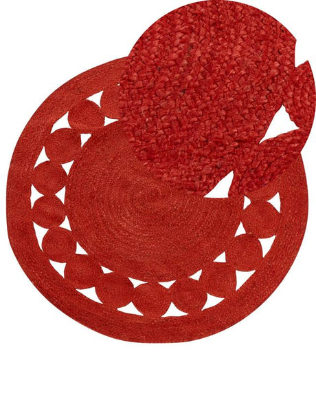 Area Rug Red Jute ø 120 cm Round Handwoven Boho Style Hallway Living Room Bedroom Beliani