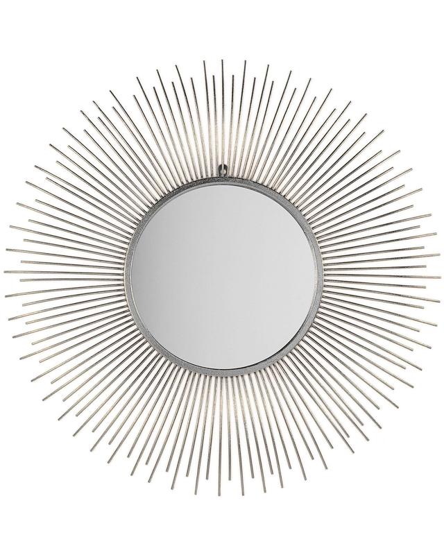 Wall Mounted Hanging Mirror Silver 80 cm Round Sunburst Sun Shape Beliani