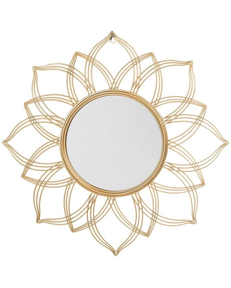 Wall Mounted Hanging Mirror Gold 67 cm Round Flower Shape Glamour Art Deco Vintage Hollywood Beliani