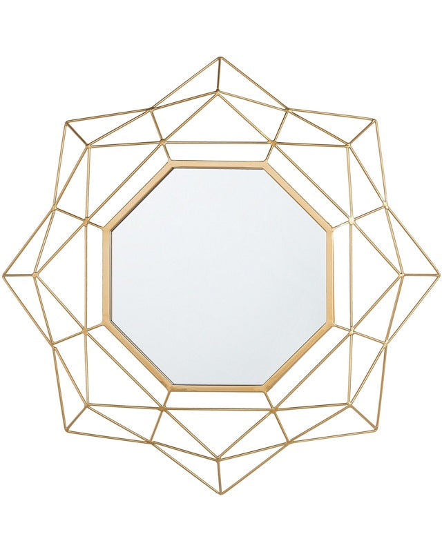 Wall Mounted Hanging Mirror Gold 60 cm Round Art Deco Glamour Hollywood Geometric Frame Beliani