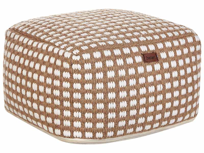 Pouf Ottoman Footstool Beige Cotton and Wool 50 x 50 x 30 cm Hand Woven Beads Filling Square Beliani