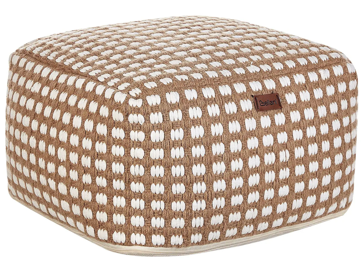 Pouf Ottoman Footstool Beige Cotton and Wool 50 x 50 x 30 cm Hand Woven Beads Filling Square Beliani