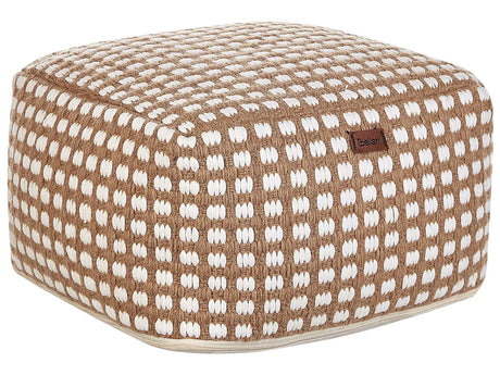 Pouf Ottoman Footstool Beige Cotton and Wool 50 x 50 x 30 cm Hand Woven Beads Filling Square Beliani