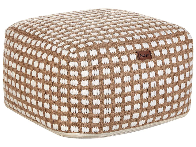Pouf Ottoman Footstool Beige Cotton and Wool 50 x 50 x 30 cm Hand Woven Beads Filling Square Beliani
