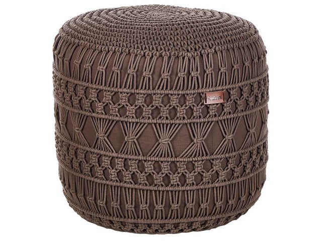 Pouf Ottoman Footstool Brown Cotton Fabric 45 x 45 x 45 cm Hand Woven Beads Filling Square Beliani