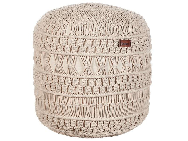 Pouf Ottoman Footstool Beige Cotton Fabric 45 x 45 x 45 cm Hand Woven Beads Filling Square Beliani