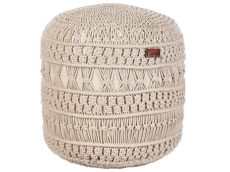 Pouf Ottoman Footstool Beige Cotton Fabric 45 x 45 x 45 cm Hand Woven Beads Filling Square Beliani