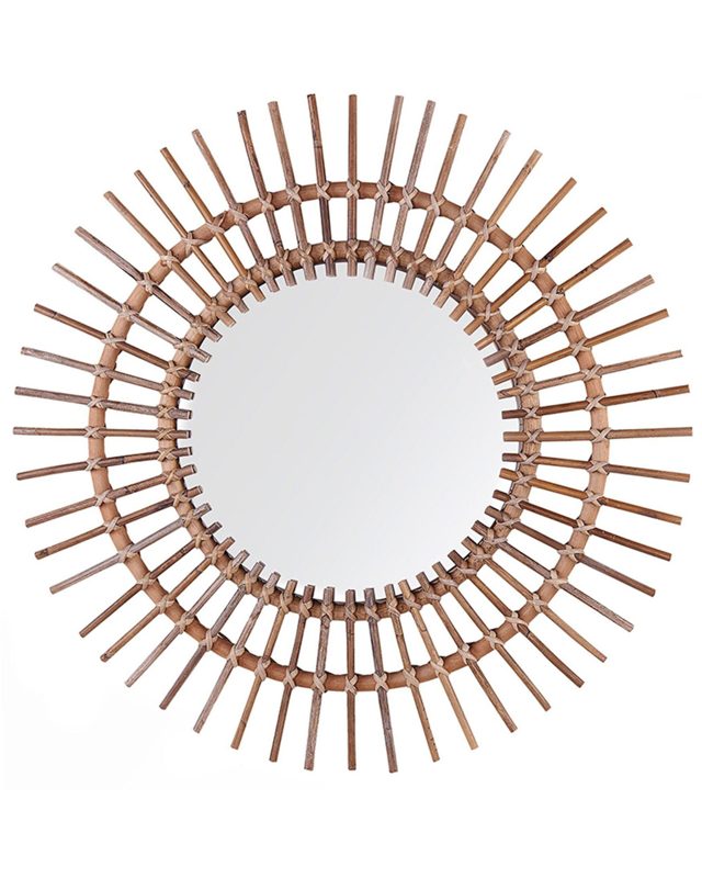 Wall Mirror Sand Beige Rattan ø 76 cm Decorative Hallway Boho Beliani