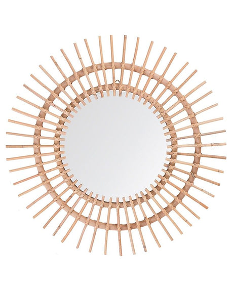 Wall Mirror Beige Rattan ø 76 cm Decorative Hallway Boho Beliani